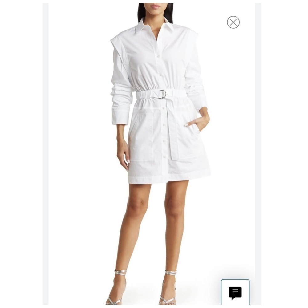 NWT DEREK LAM 10 Crosby Hadley Ruched cotton White Belted Shirt Dress size 0
